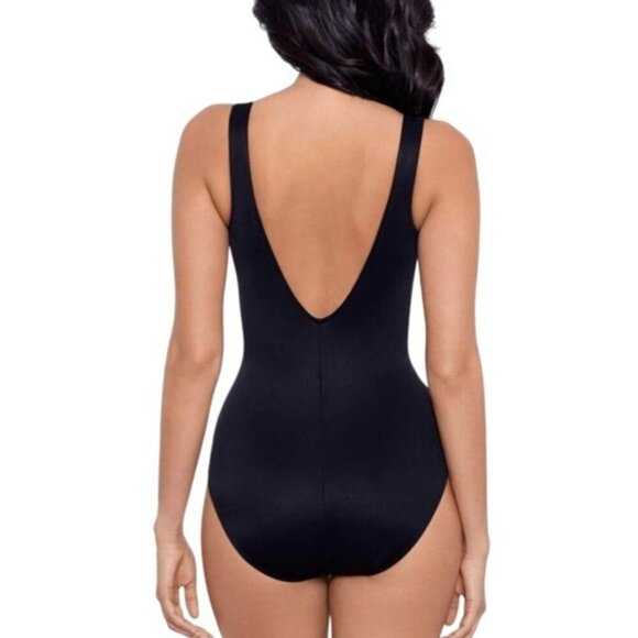 MIRACLESUIT Crossover w/ Mesh One Piece Swimsuit Black Tummy Control 1pc - Picture 3 of 14